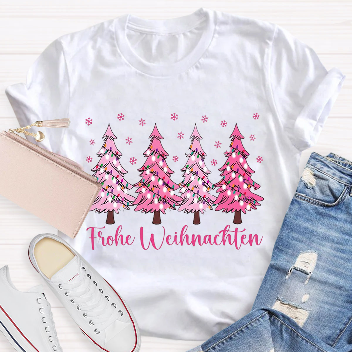 Pink Christmas Trees Teacher T-Shirt