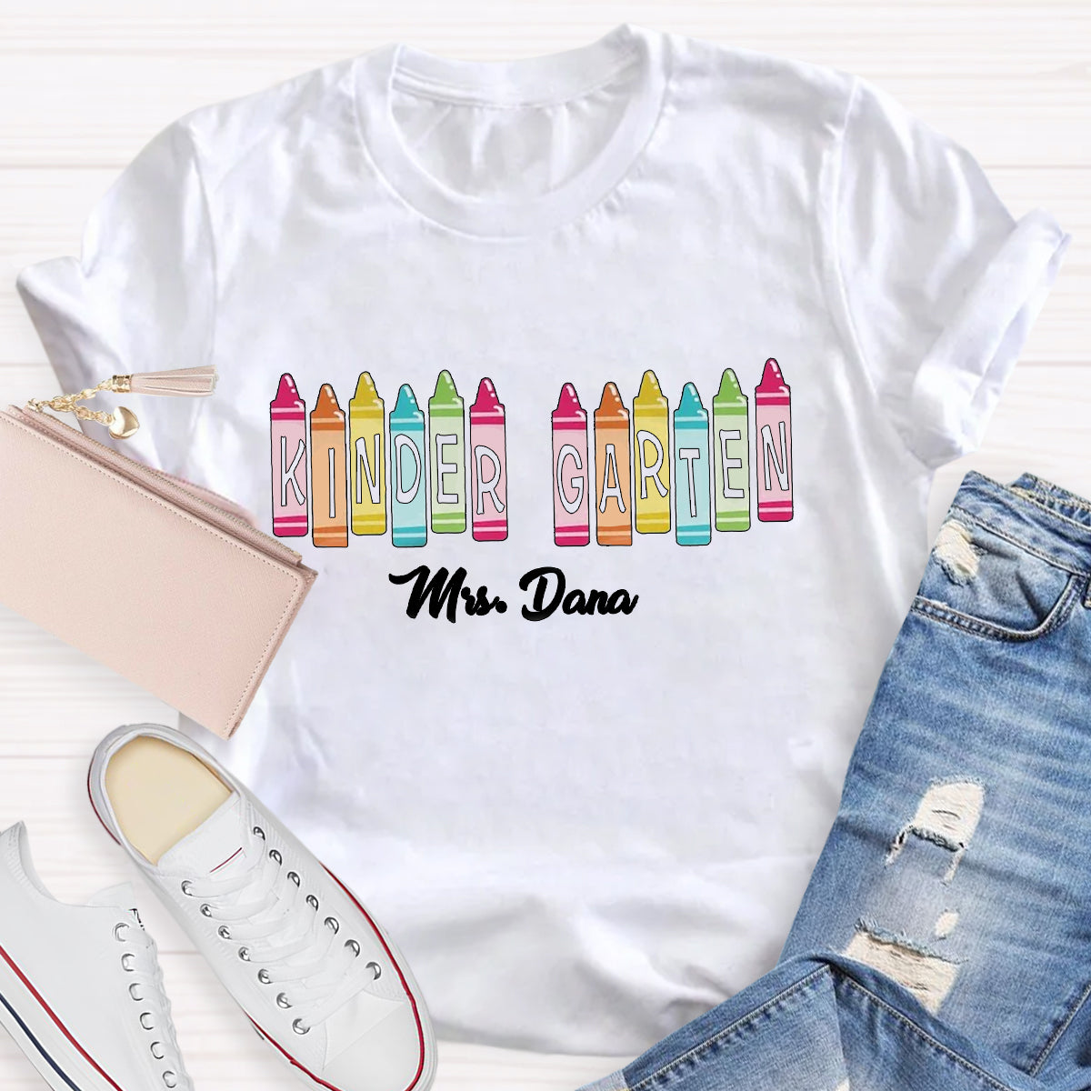 Personalized Grade And Name Colored Crayons T-Shirt