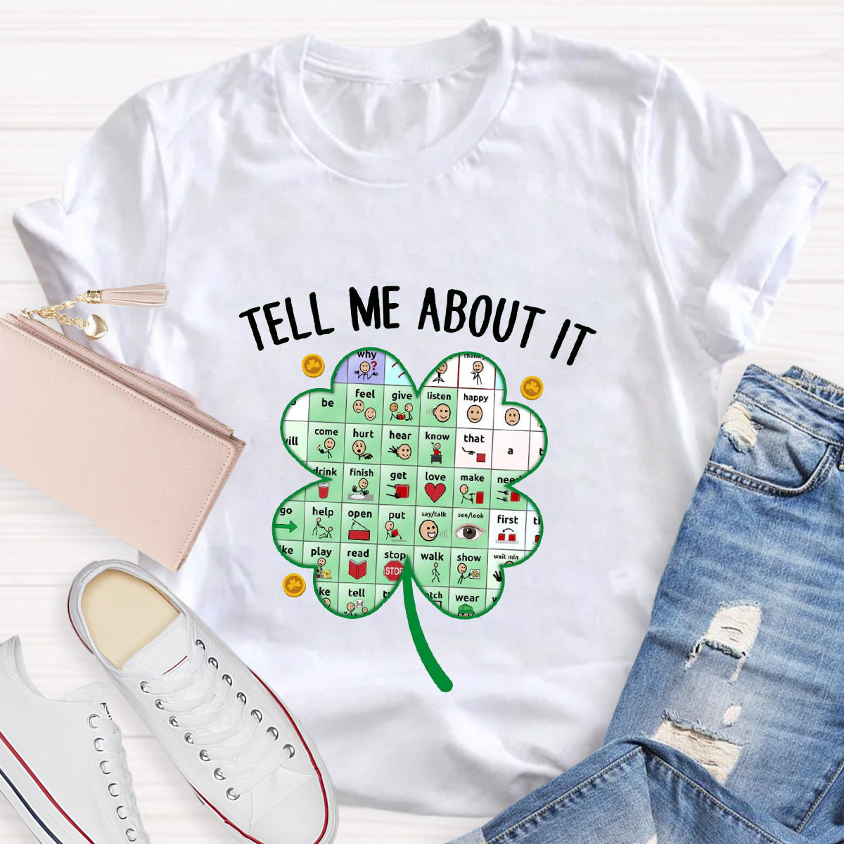 Tell Me About It Shamrock Teacher T-Shirt