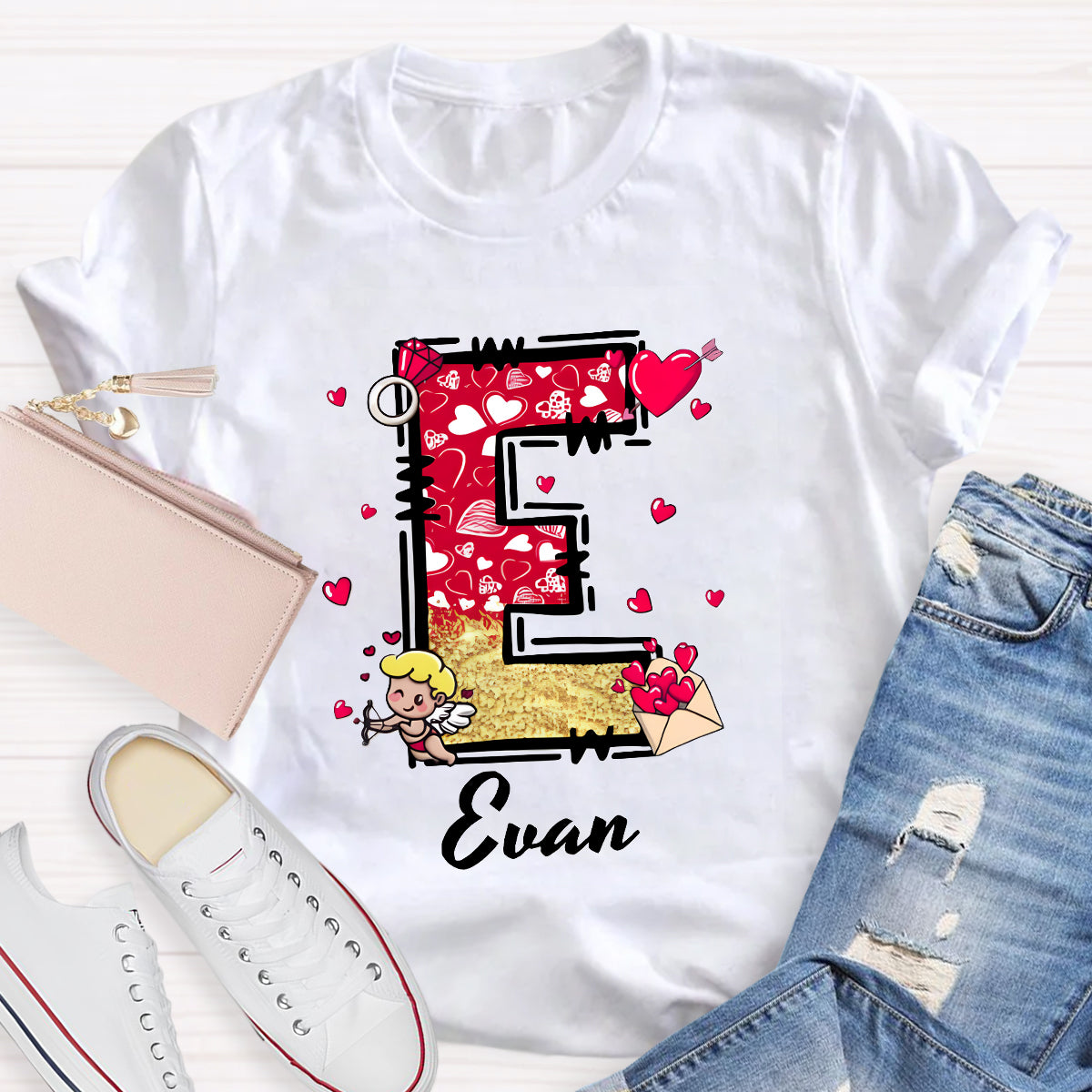 Personalized Name Valentine Day Alphabet T-Shirt