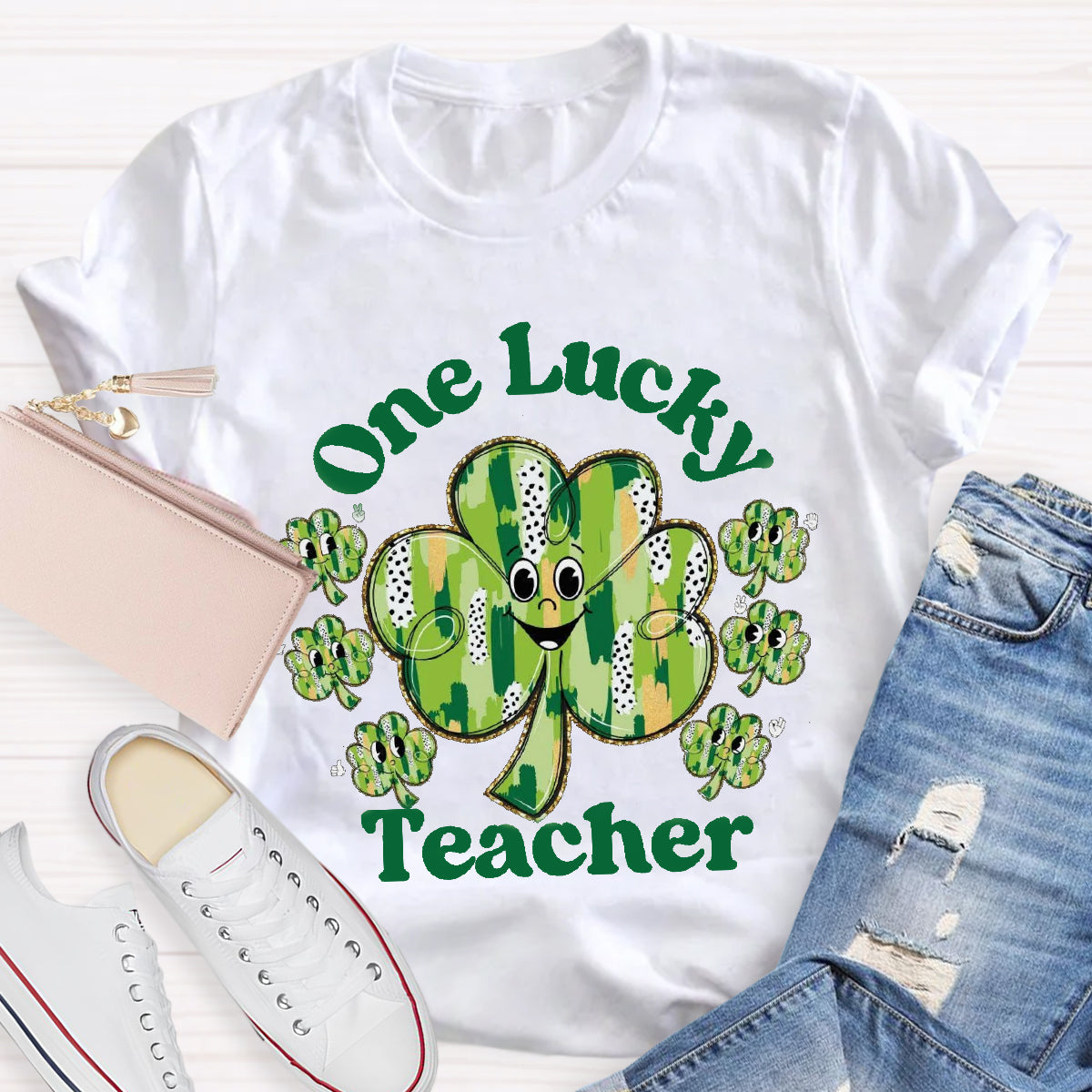 One Lucky Teacher Funny Shamrock T-Shirt