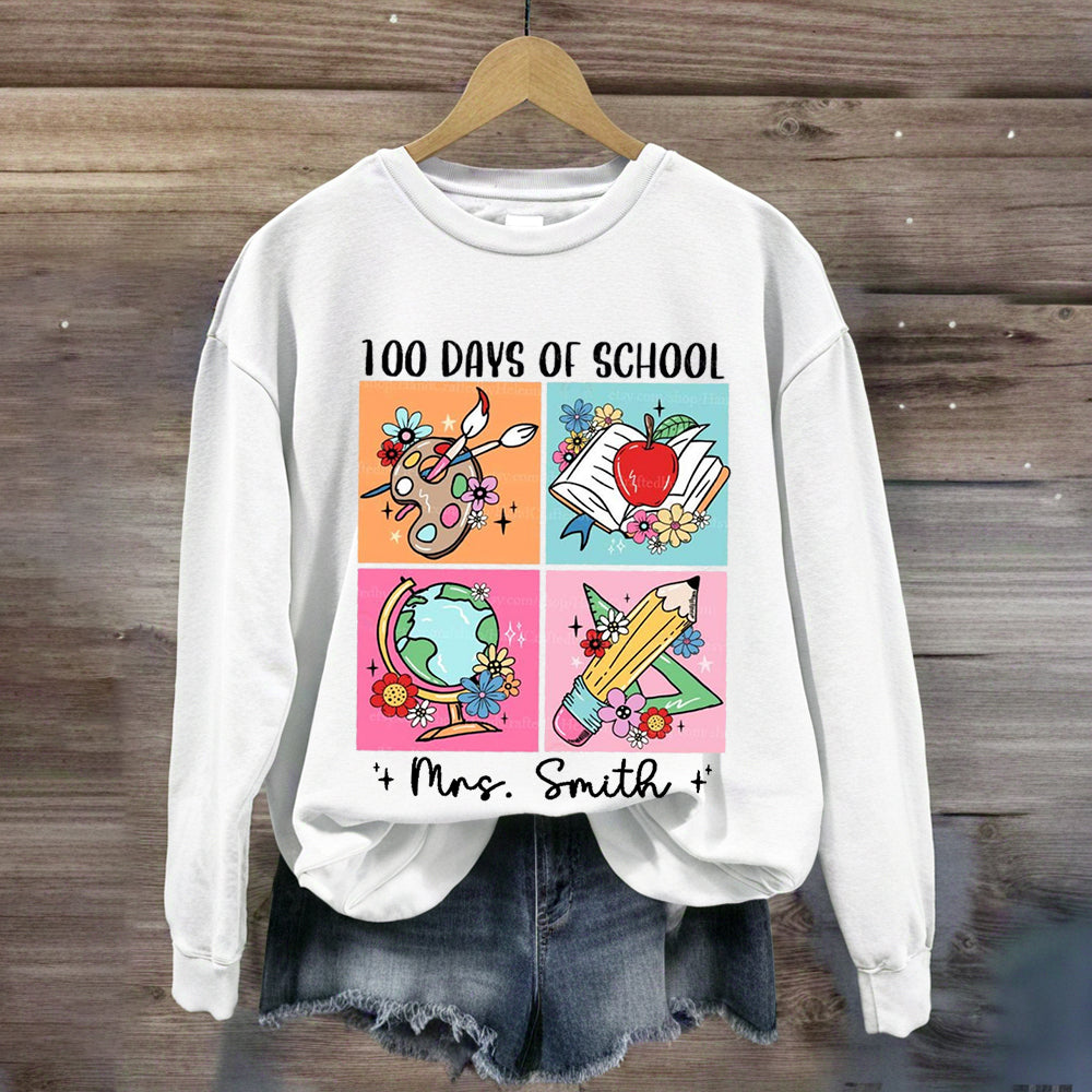 Personalized Name 100 Days Of School Pencil Apple Sweatshirt