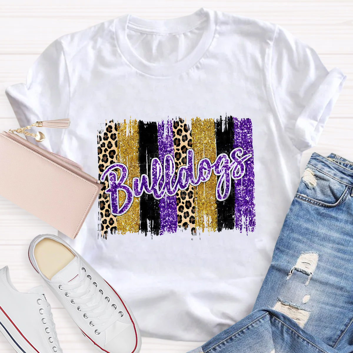 Personalized Mascot Leopard Print Teacher T-Shirt