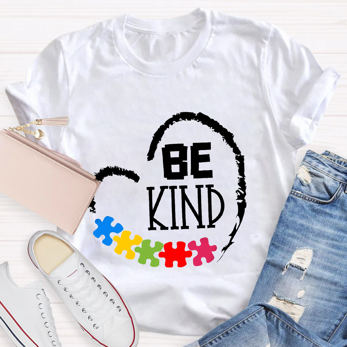 Be Kind Heart Puzzle Teacher T-Shirt