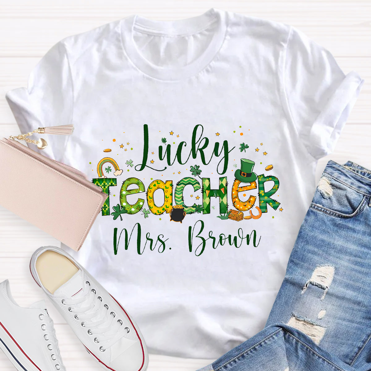 Personalized Lucky Teacher Name T-Shirt