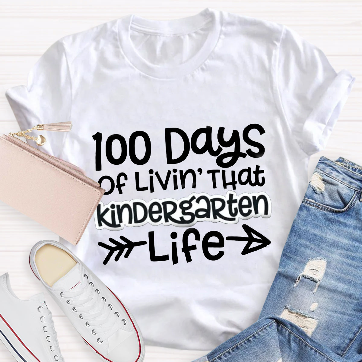 Personalized Grade 100 Days Of Livin' That Kindergarten Life T-Shirt