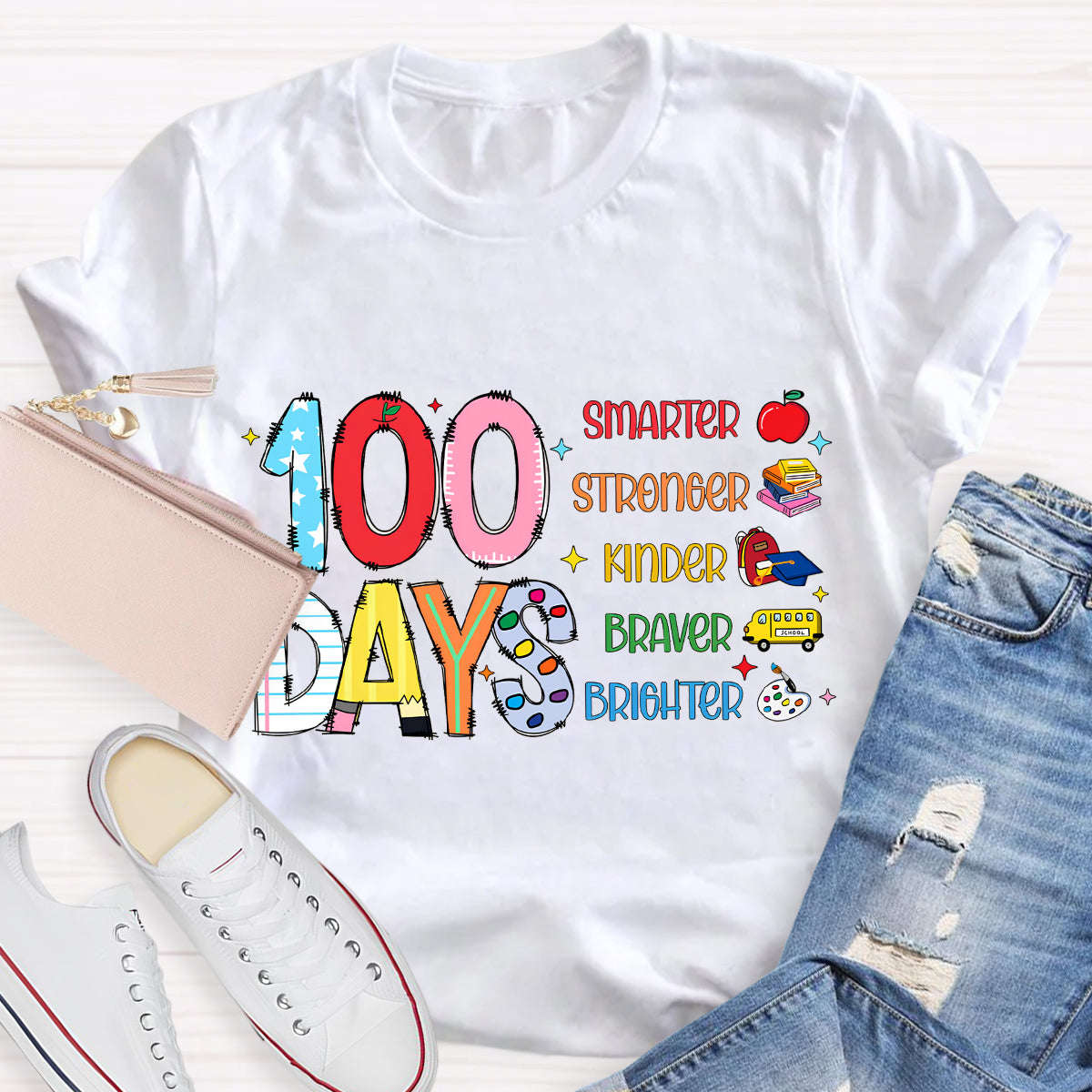 100 Days Smarter Brighter Teacher T-Shirt