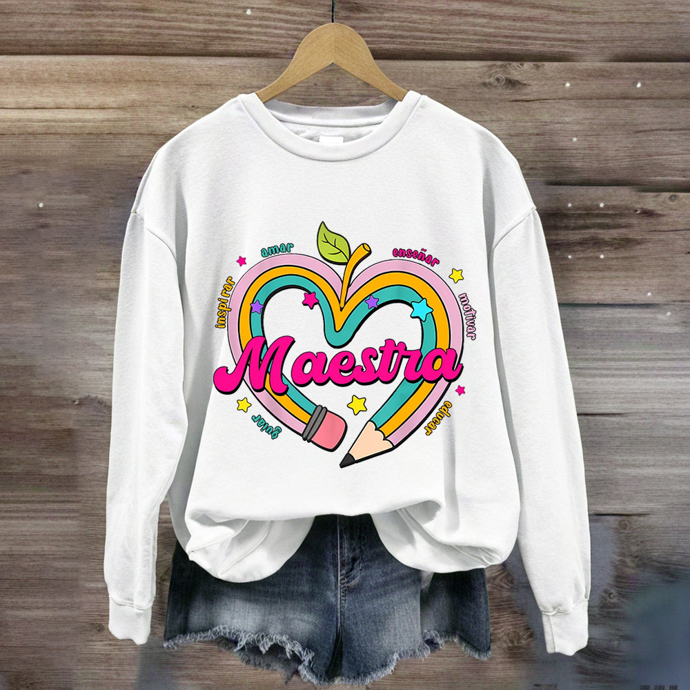 Maestra Pencil Apple Spanish Teacher Sweatshirt