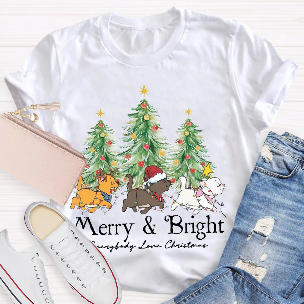 Merry & Bright Everybody Love Christmas Teacher T-Shirt