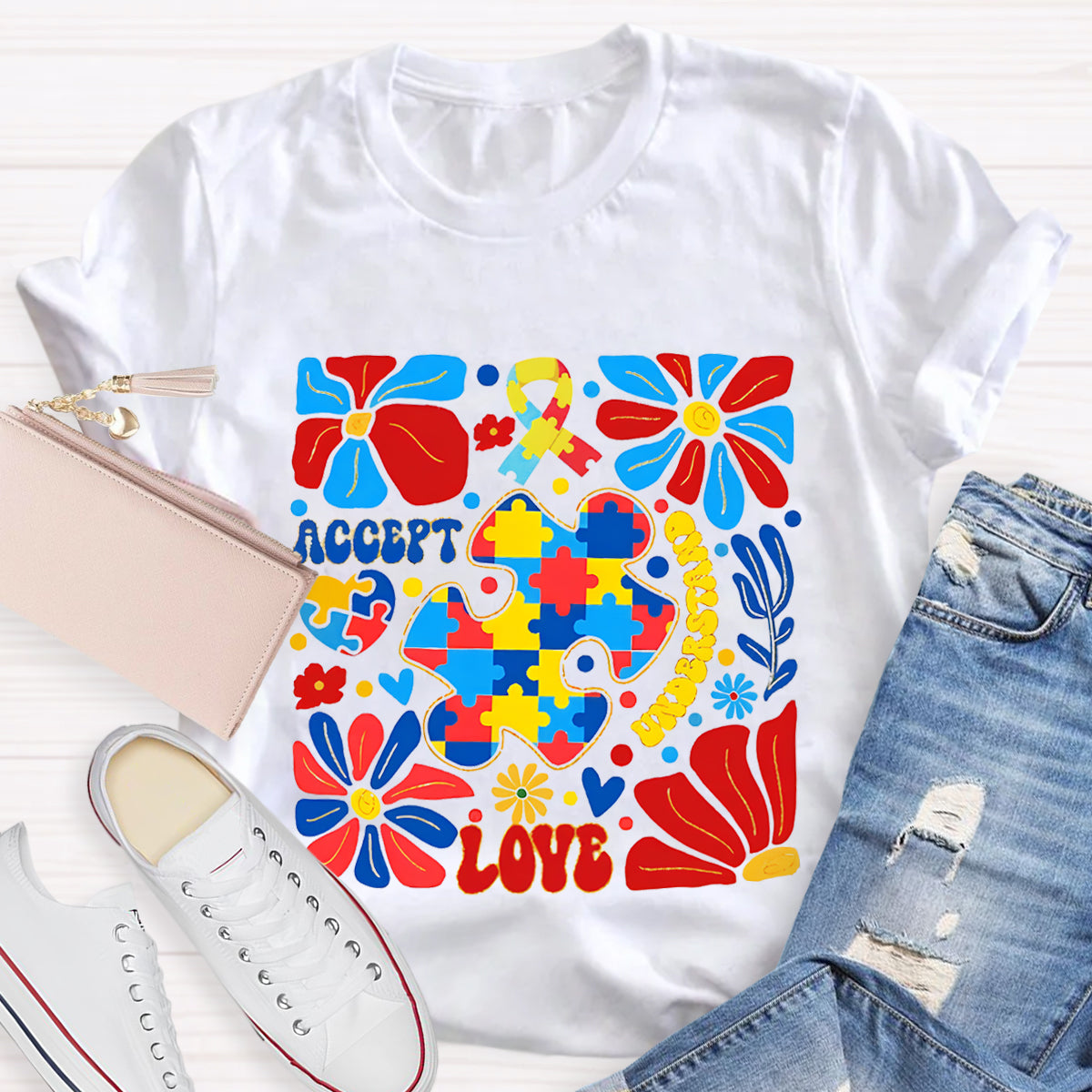 Accept Love Autism Floral T-Shirt