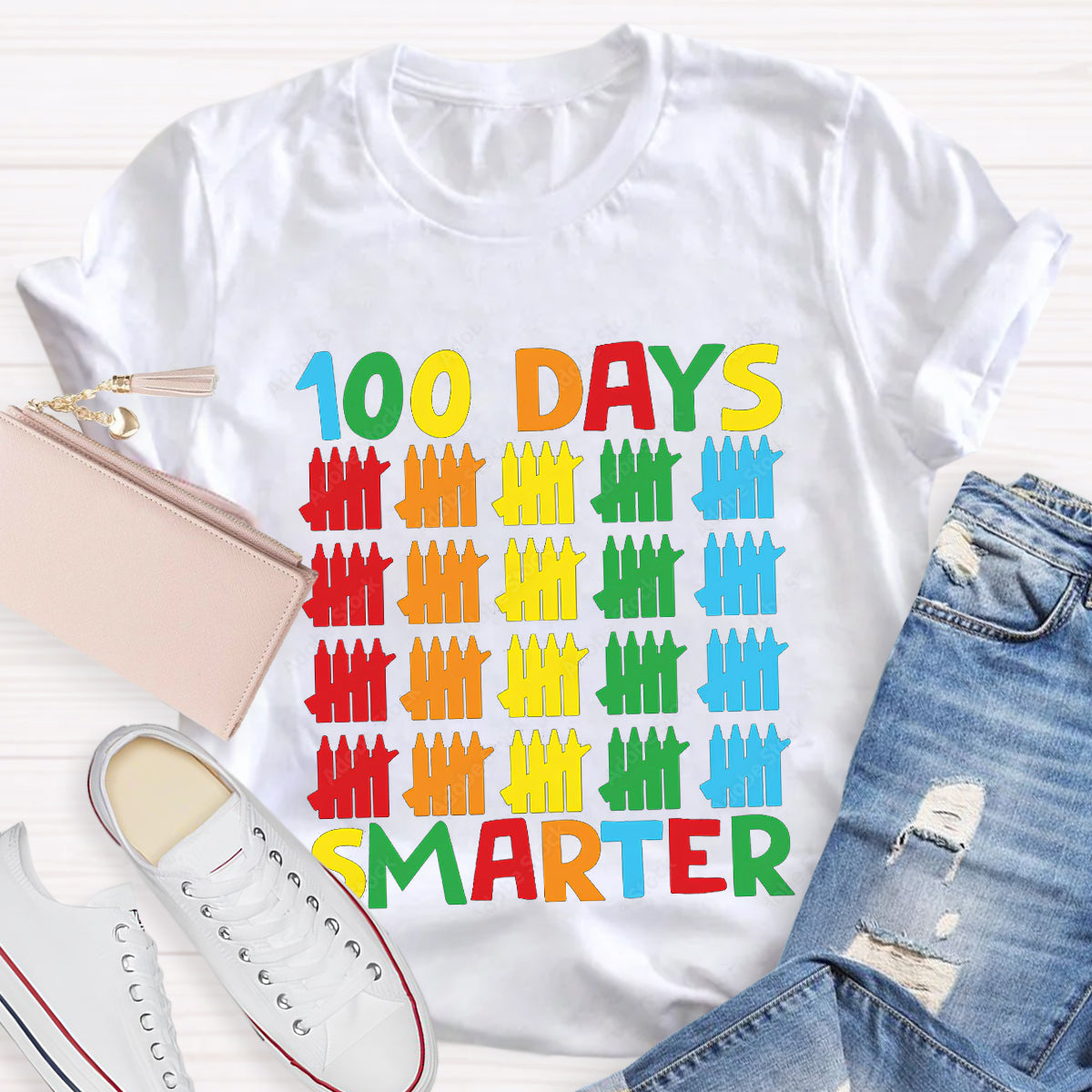 100 Days Smarter Colorful Pencil T-Shirt