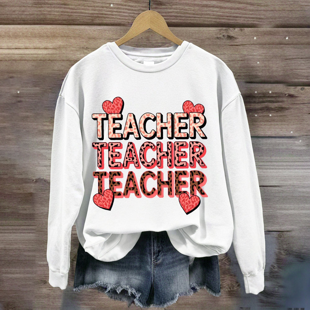 Valentine's Day Pink Heart Teacher Sweatshirt