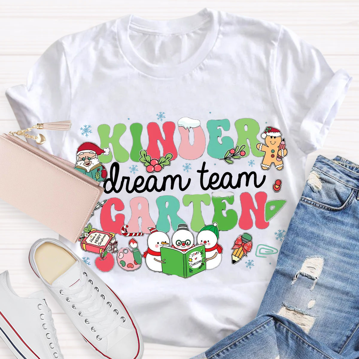 Personalized Grade Dream Team Christmas Snowman Reading A Book T-Shirt