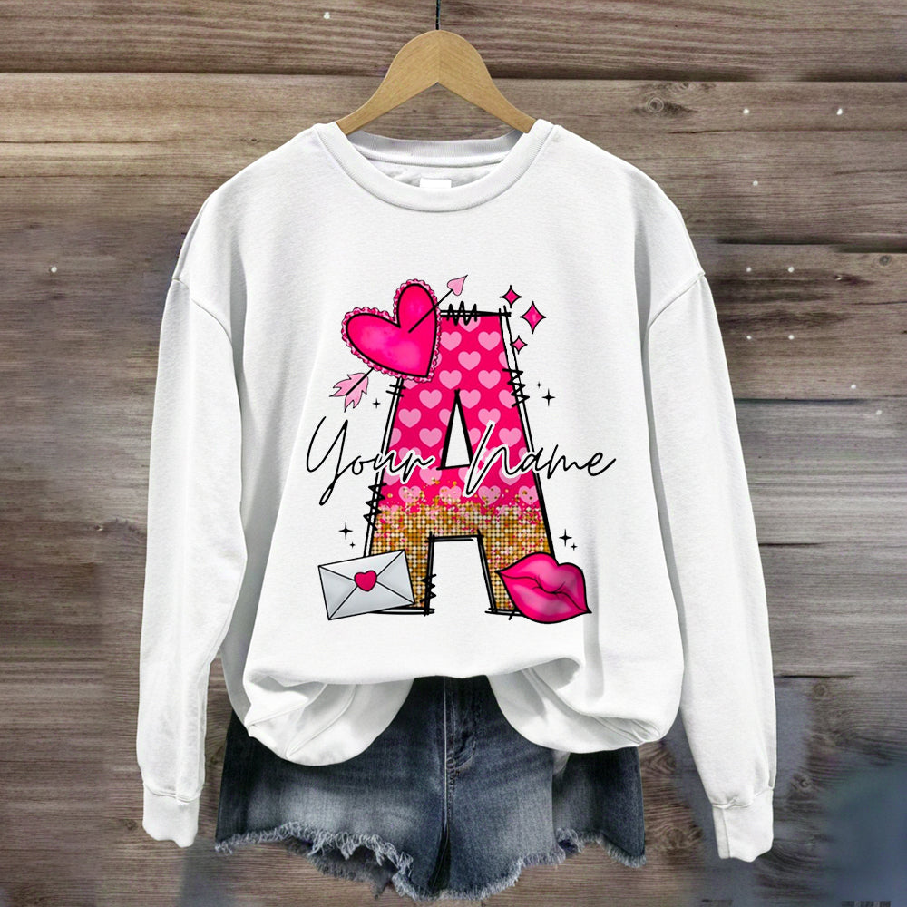 Personalized Name Pink Heart Letter Sweatshirt