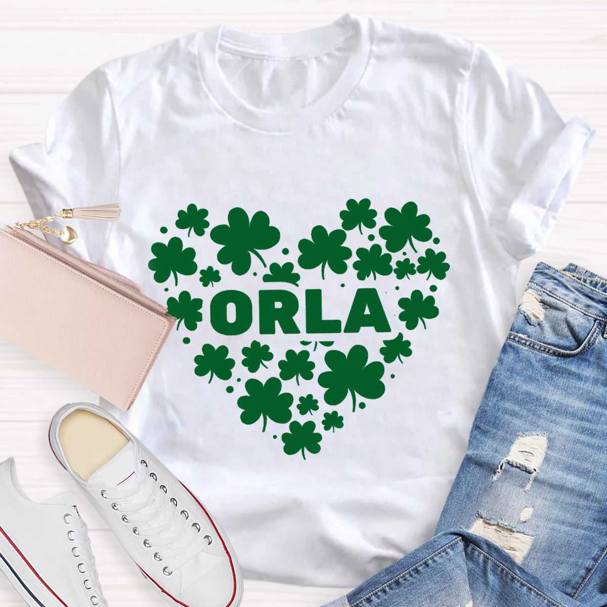 Personalized Name Shamrock Heart Teacher T-Shirt