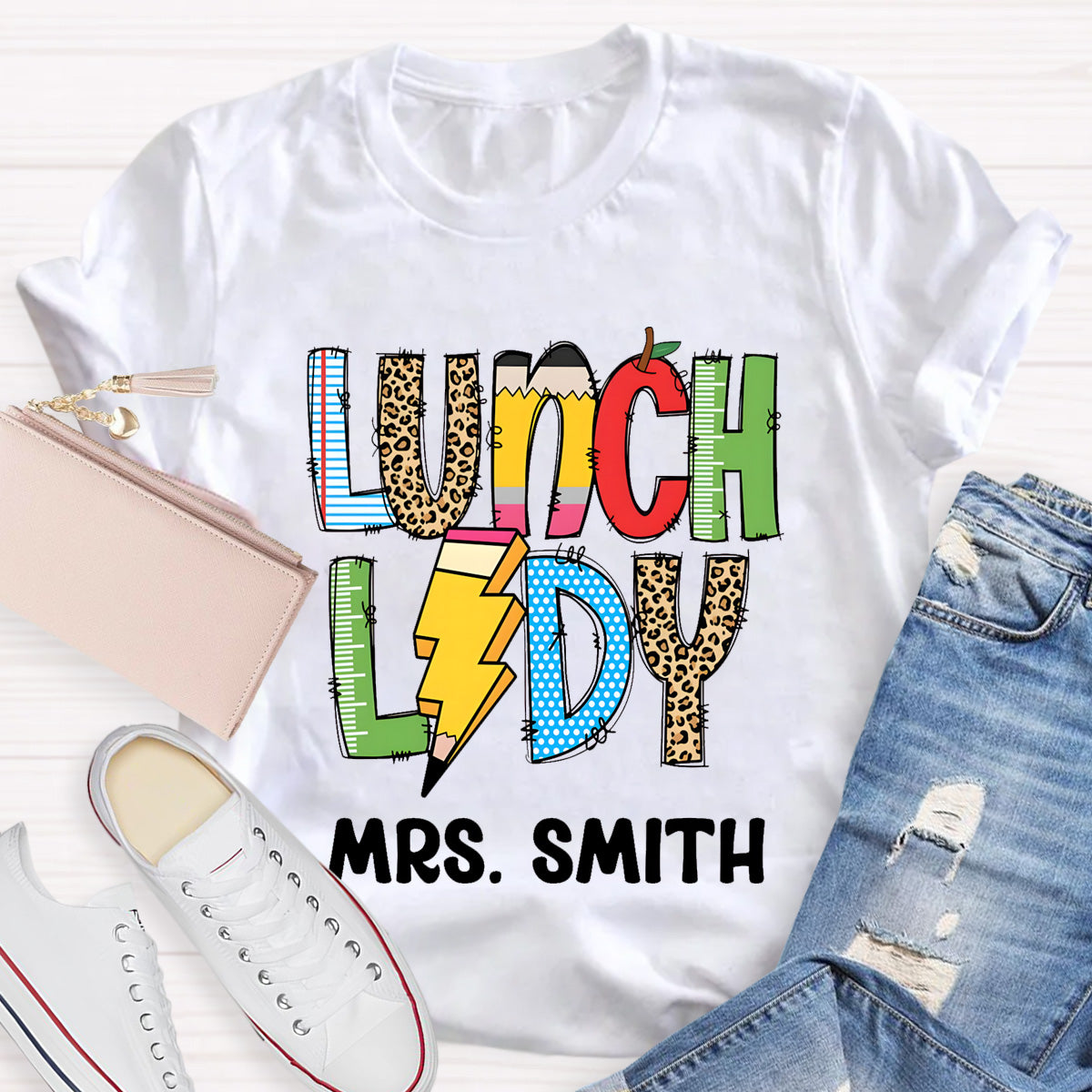 Personalized Lunch Lady Name Leopard T-Shirt