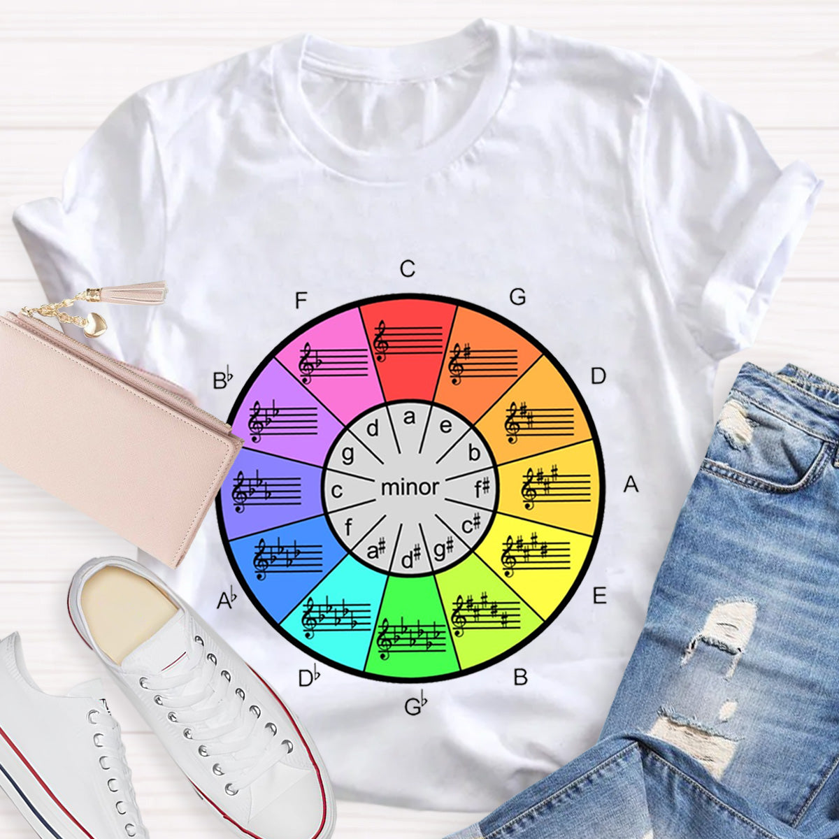 Circle Of Fifths Color Wheel For Music Artists Teacher T-Shirt