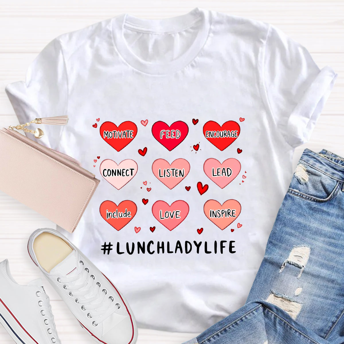 Lunch lady Life Heart Teacher T-Shirt
