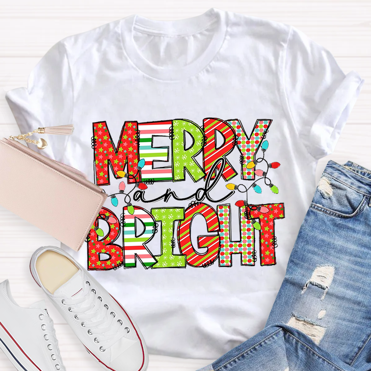 Merry And Bright Christmas Teacher T-Shirt