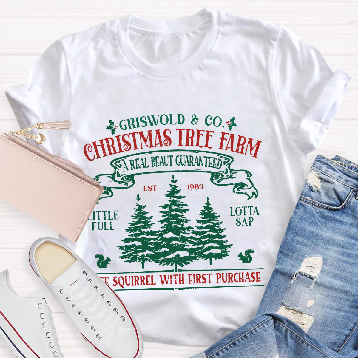 Christmas Tree Farm A Real Beauty Guaranteed Squirrel  T-Shirt