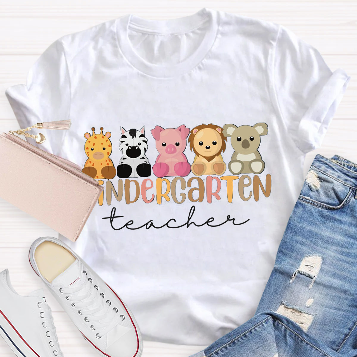 Personalized Grade Kindergarten Animal Teacher T-Shirt