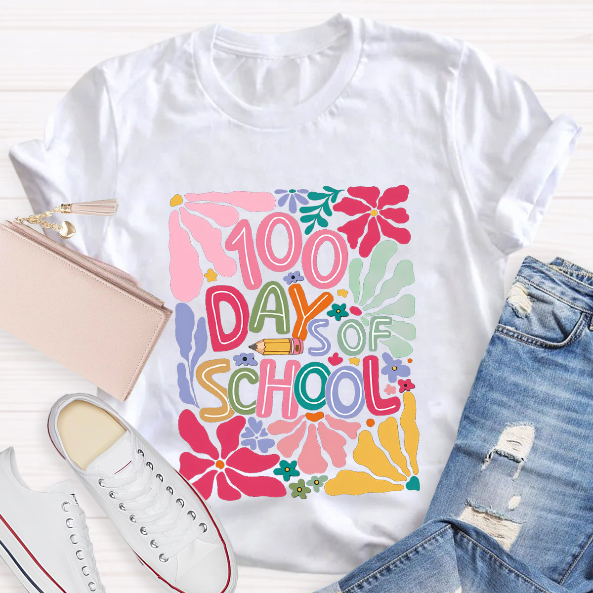 Floral 100 Days Of School Teacher T-Shirt