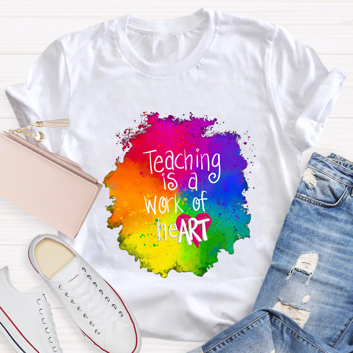 Teaching Is A Work Of Heart  Art Teacher T-Shirt