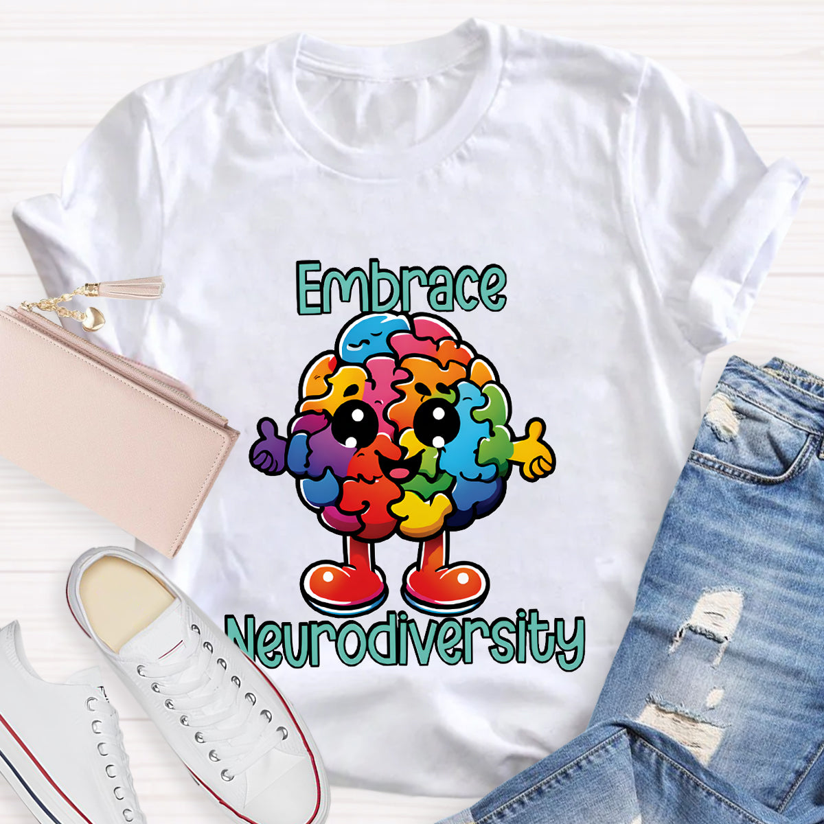 Embrace Neurodiversity Colorful Brain T-Shirt