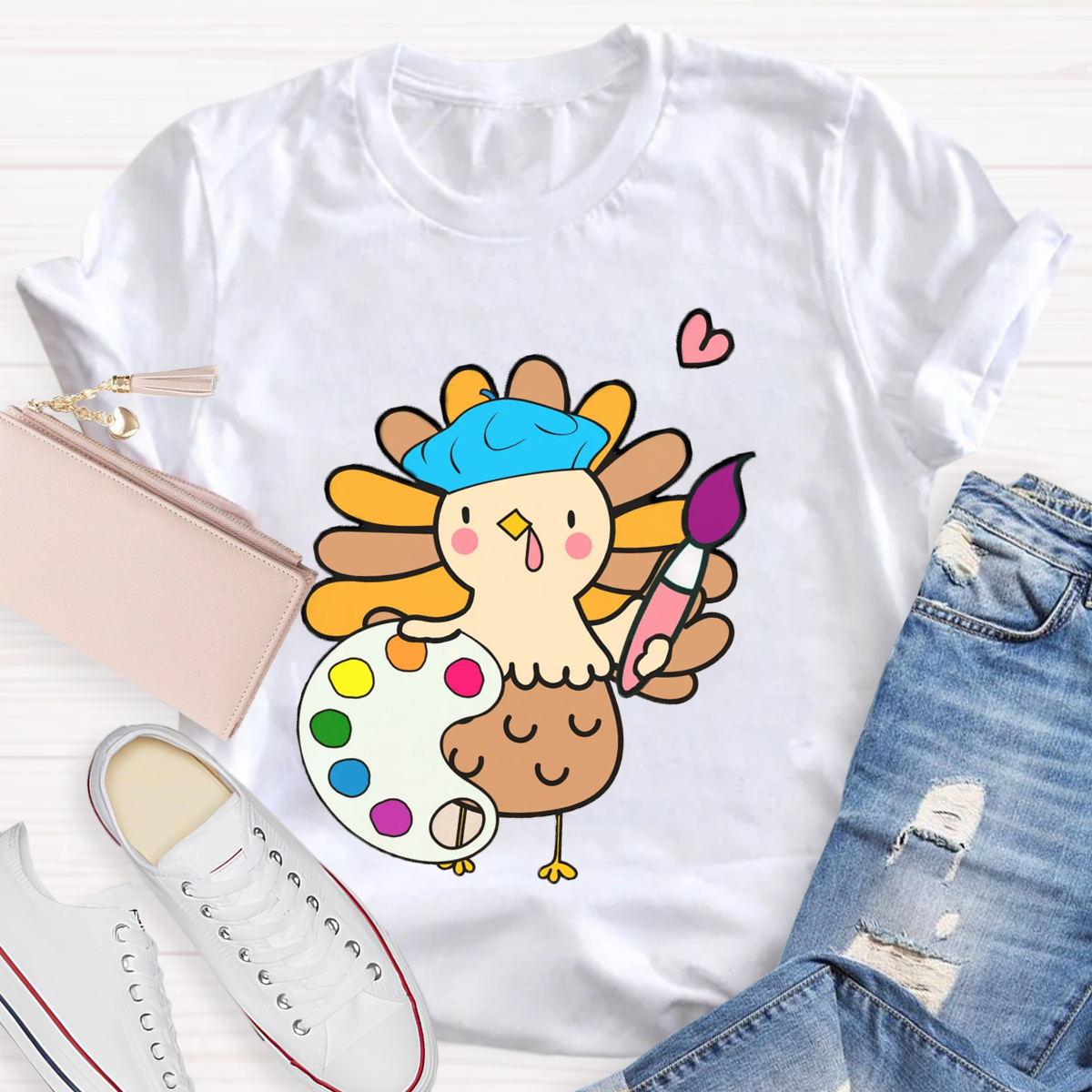 Art Teacher Thanksgiving Turkey Artist T-Shirt