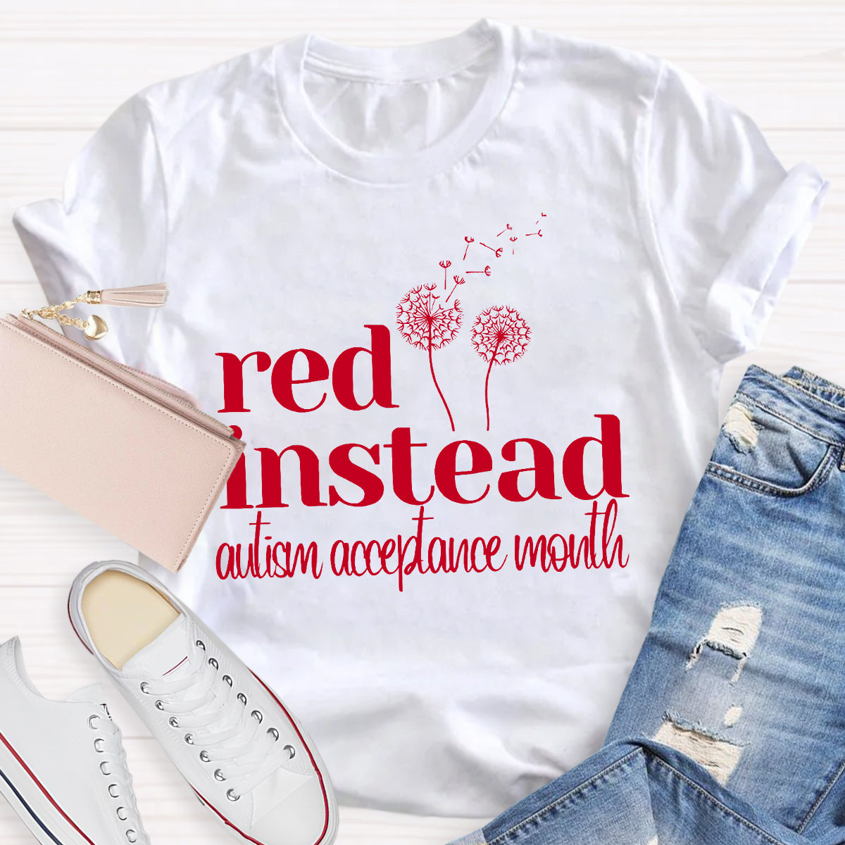 Red Instead Autism Acceptance Month T-Shirt