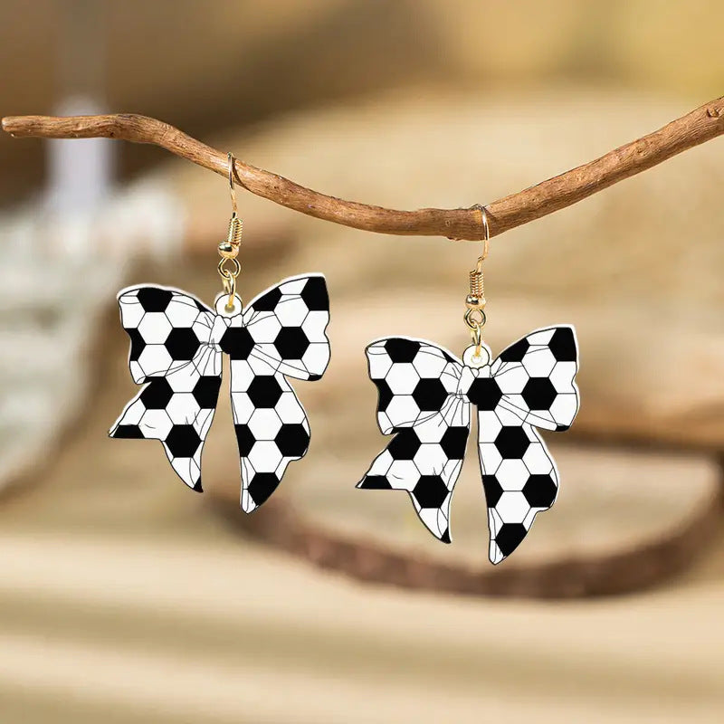 Game Day Football Rugby Bow Acrylic Earrings