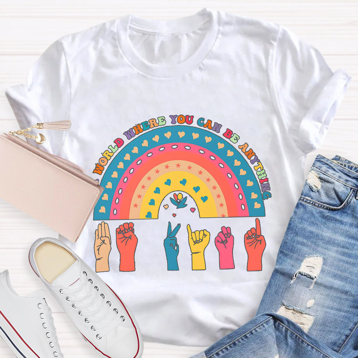 In A World Where You Can Be Anything Be Kind Rainbow T-Shirt