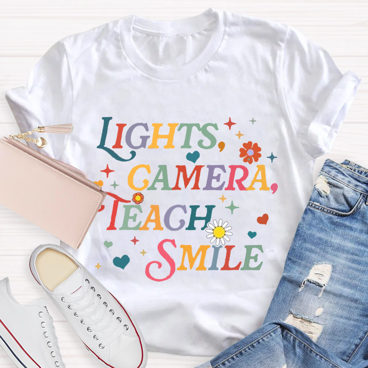 Lights Camera Teach Smile Teacher T-Shirt