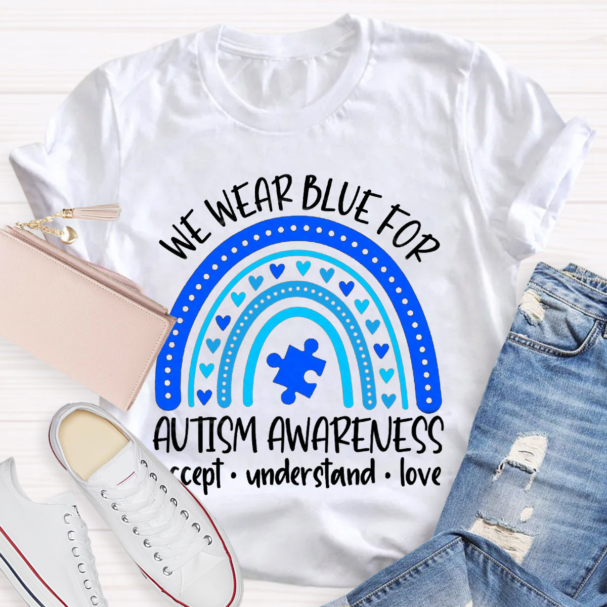 We Wear Blue for Autism Awareness Teacher T-Shirt