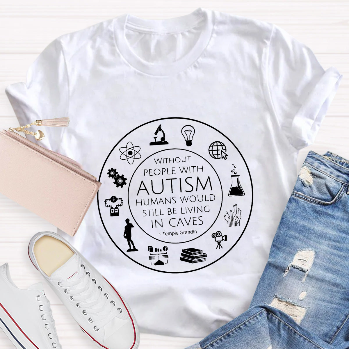 Human Would Still Be Living In Caves Teacher T-Shirt