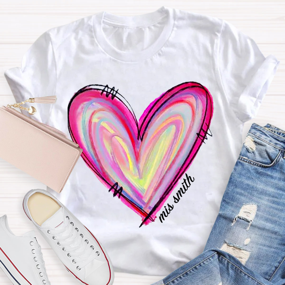 Art Painted Heart Teacher T-Shirt