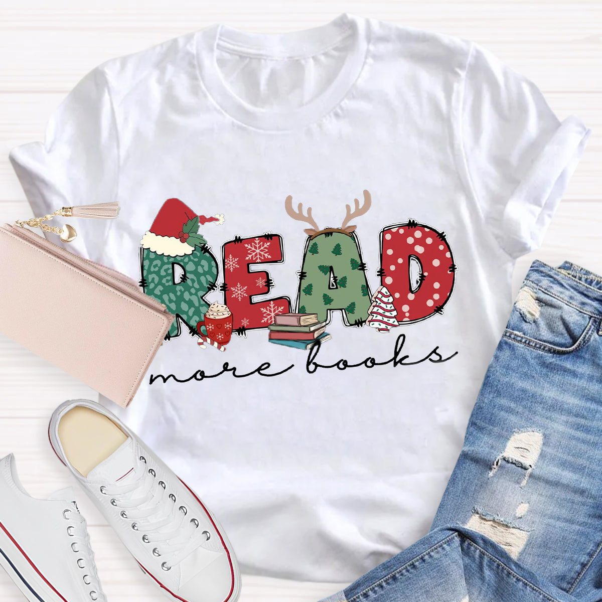 Read More Books Christmas Teacher T-Shirt