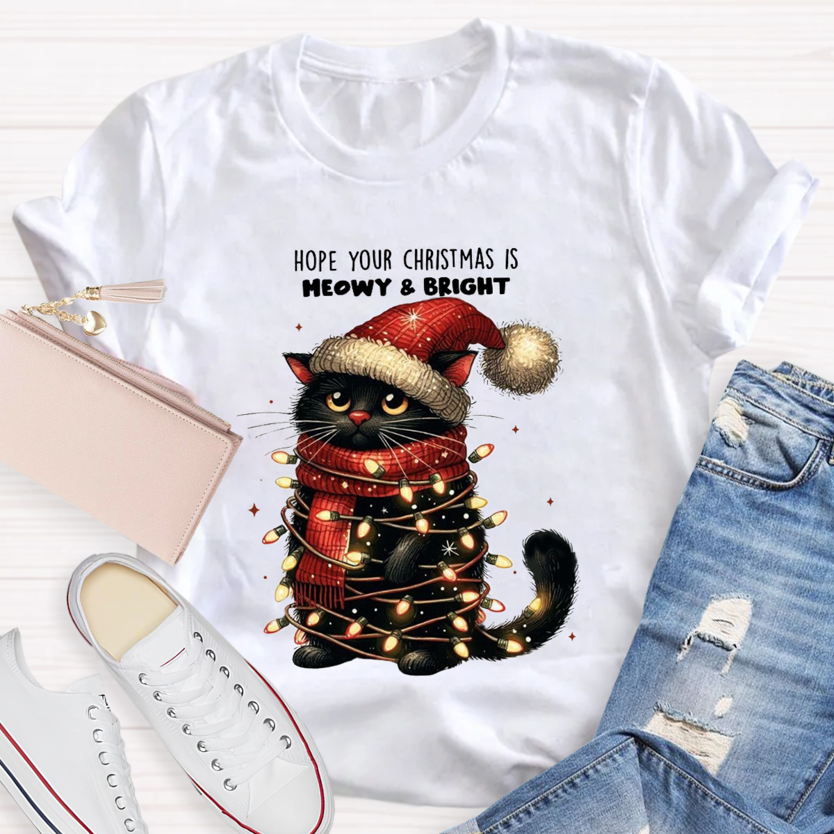 Hope Your Christmas Is Meowy And Bright Teacher T-Shirt