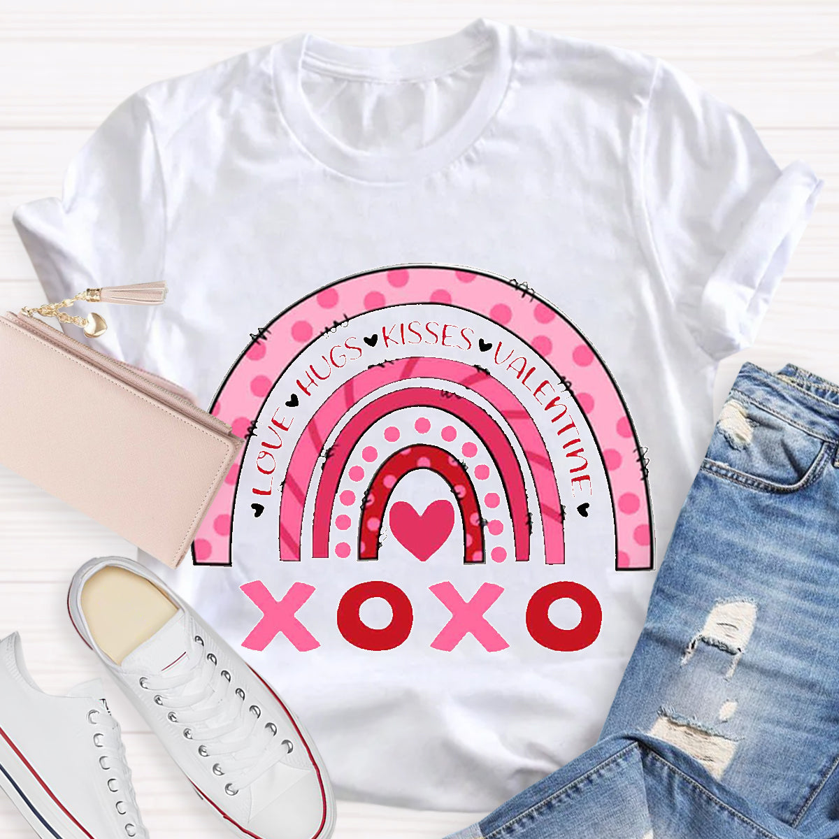 Love Hugs Kisses Valentinecc Teacher T-Shirt