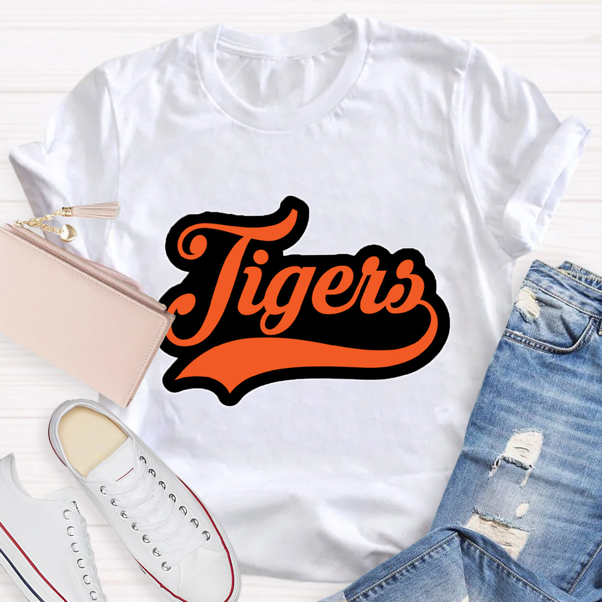 Personalized School Mascot Tigers Orange Letters Teacher T-Shirt