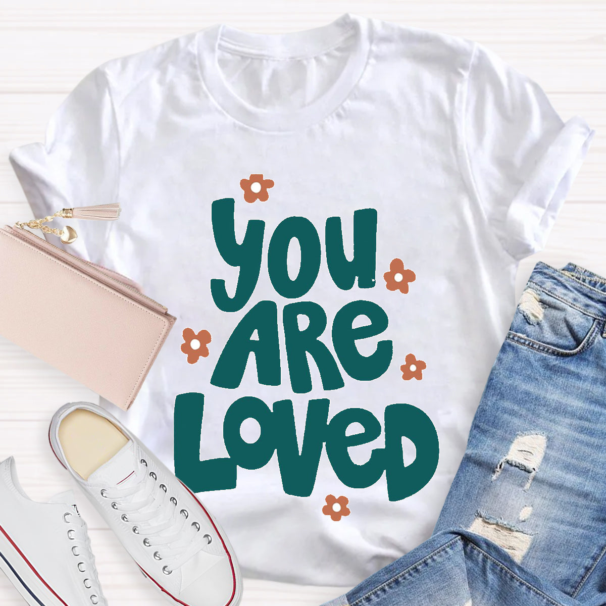 You Are Loved Pink Flower Teacher T-Shirt