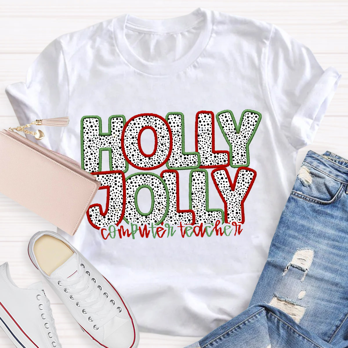 Personalized Subject Holly Jolly Teacher T-Shirt