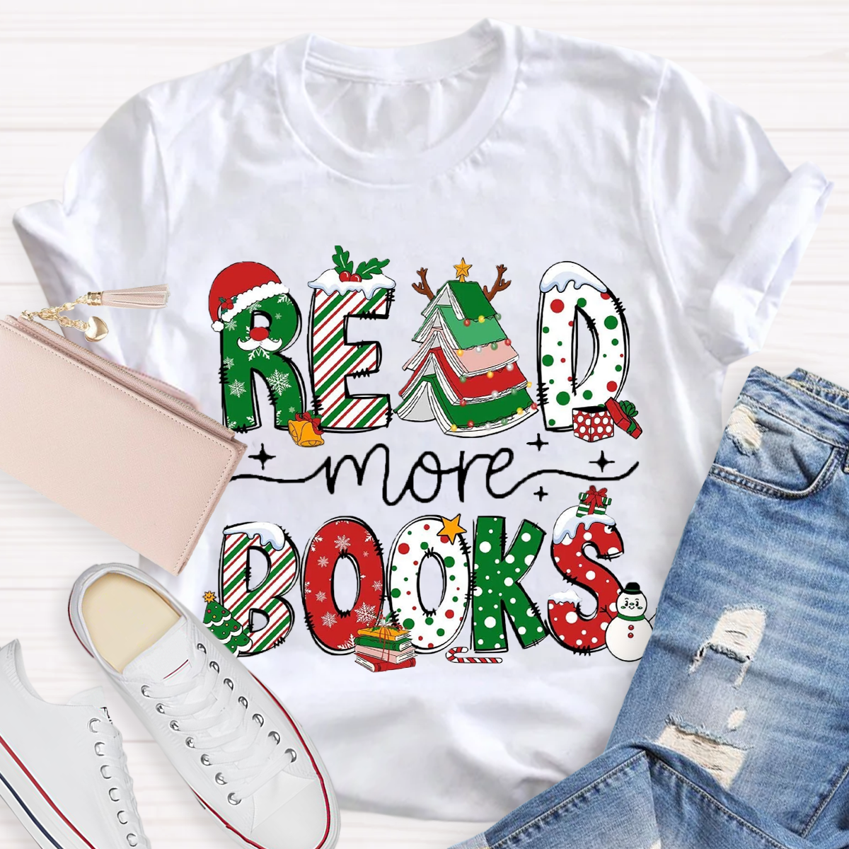 Read More Books Christmas Teacher T-Shirt