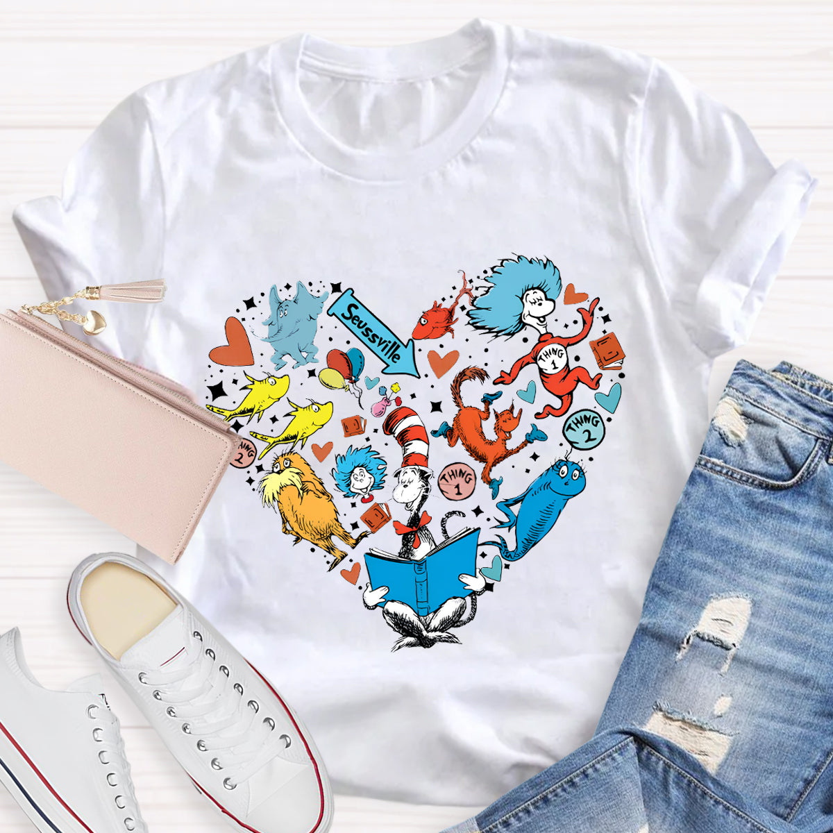 The Cat In The Hat Heart Teacher T-Shirt