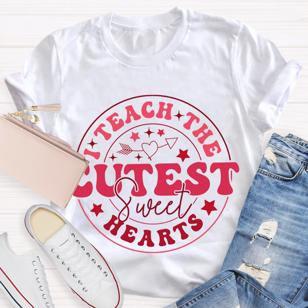 I Teach The Cutest Sweat Heart Teacher T-Shirt