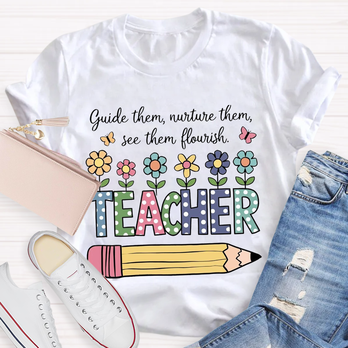 Flower Design Teacher T-Shirt