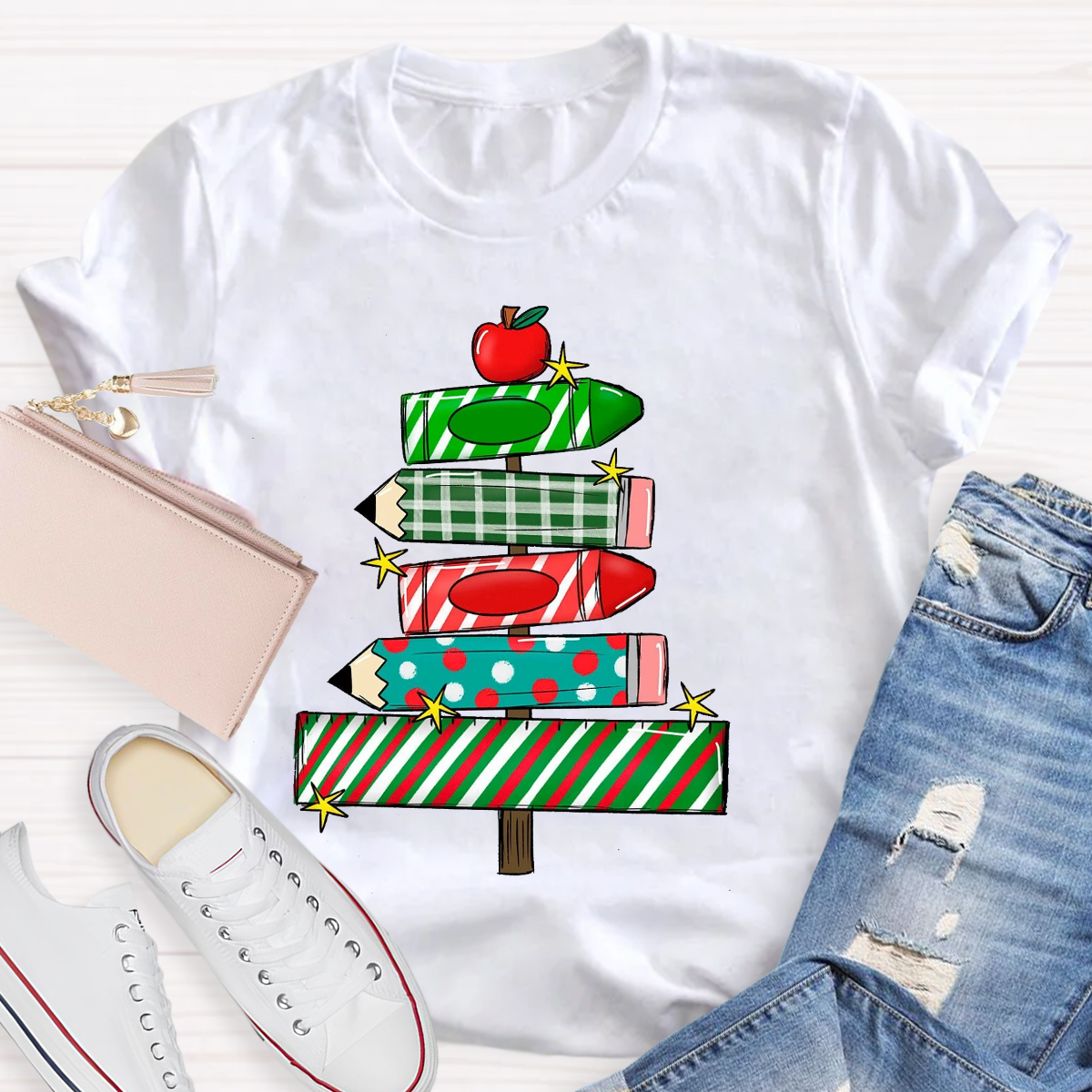 Christmas Pencil Tree Teacher T-Shirt