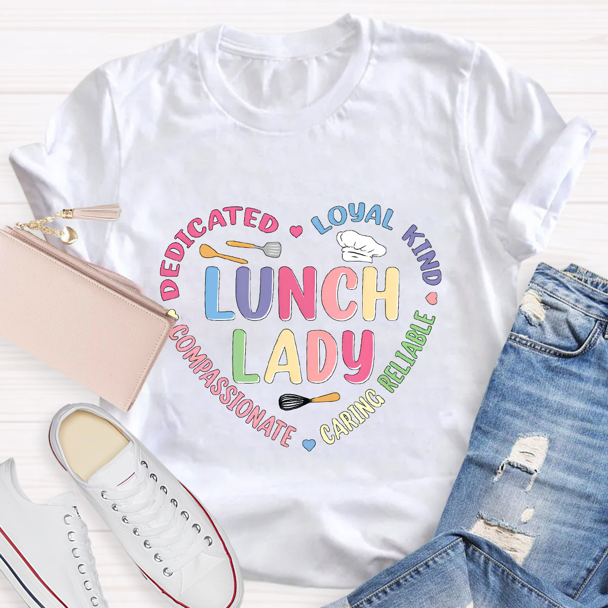 Lunch Lady Loyal Loved Heart Teacher T-Shirt