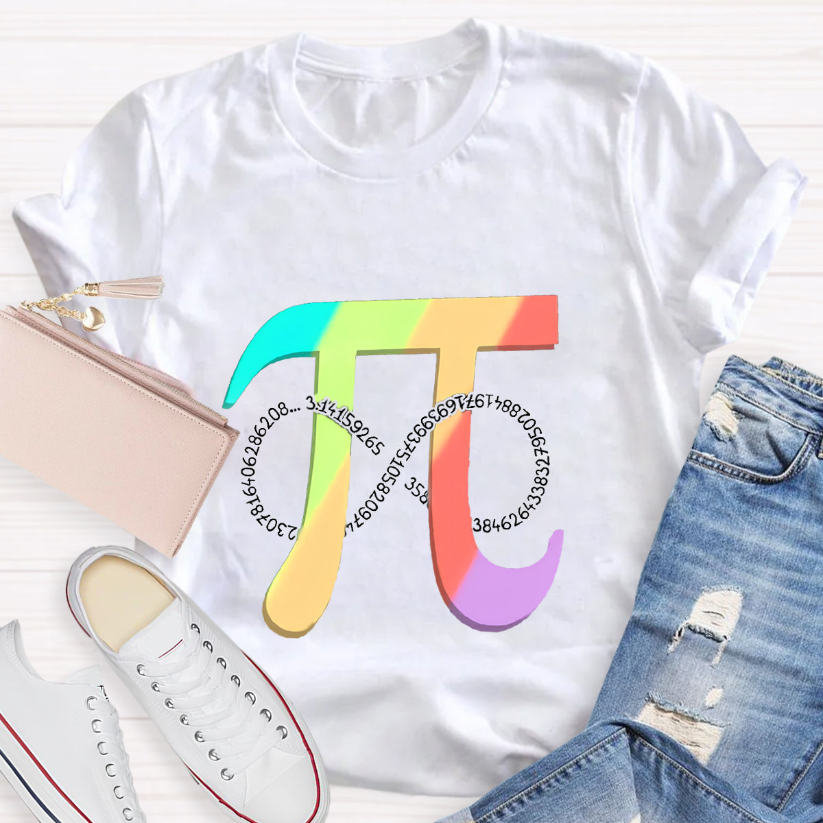 Colorful Pi Math Teacher Graphic T-Shirt