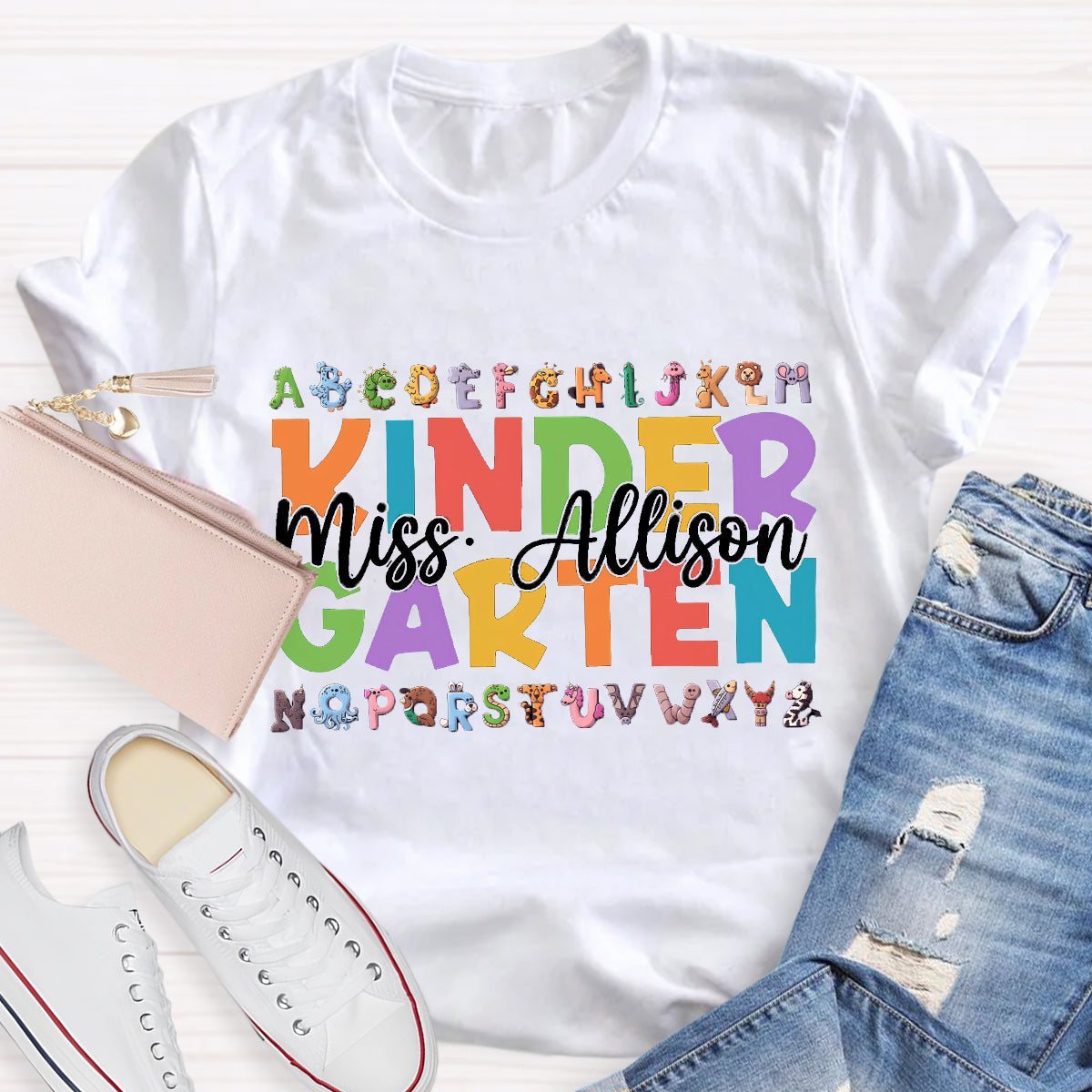 Personalized Teacher Name And Grade 26 Animal English letters T-Shirt